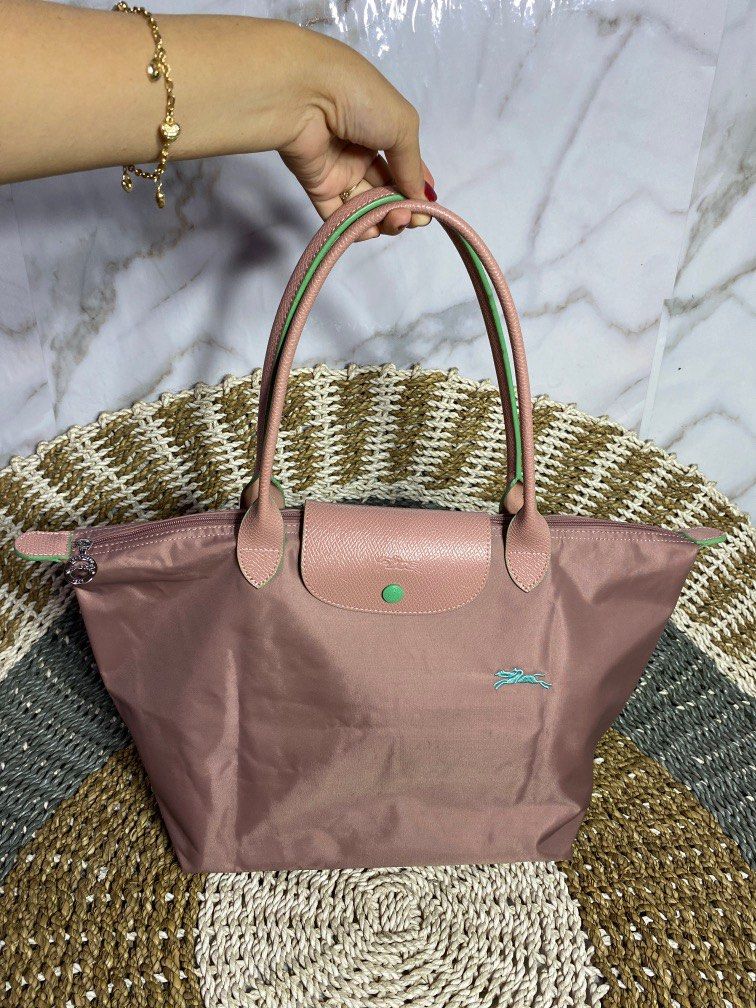 Longchamp le pliage Nylon tote bag with horse embroidery pink handbag  authentik