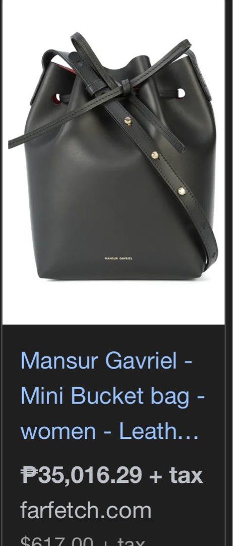 Mansur Gavriel (Category: Luxury Bags & Wallets) located in Bacolod City. Submitted by ghurlonlineshop (Listing ID 1380759733, Image 1). Description: 8/10 condition mansur Gavriel Mini bucket bag minor scratches bottom fades .
