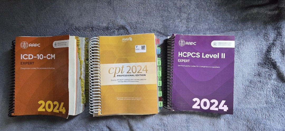 Medical Coding Books 2024 (CPT, ICD, HCPCS) (Category: Textbooks) located in Manila. Submitted by chipsandfierce (Listing ID 1380835471, Image 3). Description: Medical Coding Books 2024 used once. Hindi na nagagamit..