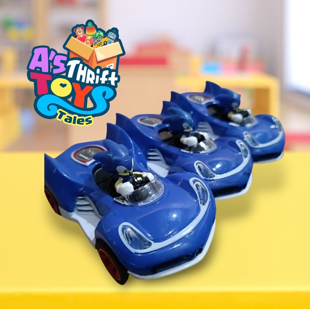 Sonic Sega mini pull back toy car (Category: Vehicle & Diecast Models) located in Iligan City. Submitted by shehabdor98515 (Listing ID 1380768841, Image 1). Description: sold per piece‼️‼️‼️ working 2pcs - 300 each not working with missing 1 tire- 200 plastic.