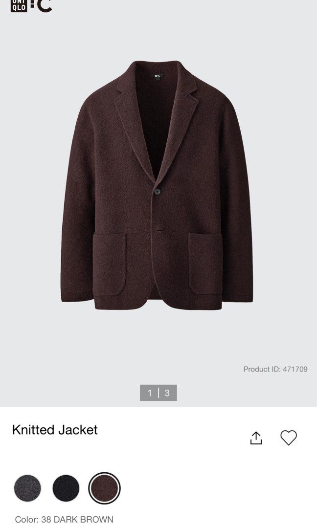 UNIQLO KNITTED JACKET (Category: Coats, Jackets and Outerwear) located in Makati City. Submitted by youfoundus (Listing ID 1380768560, Image 1). Description: RFS: DECLUTTERING USED IT TWICE FOR A TWO-DAY EVENT PRICE NEGOTIABLE LOC: PEMBOT TAGUIG/MAKATI.