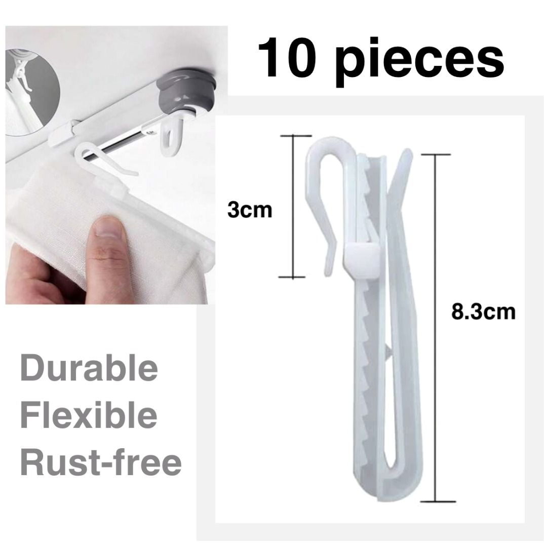 10 pieces White Curtain Hooks Adjustable Rust-free Plastic