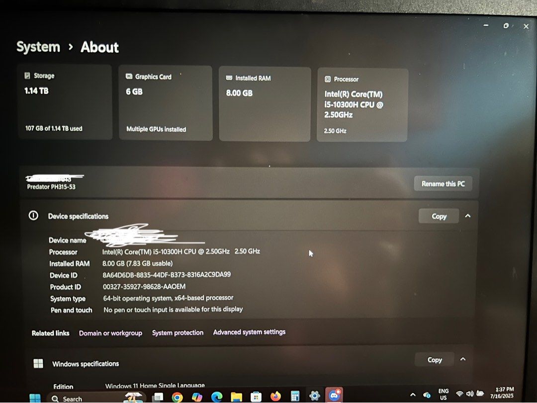 Acer Predator Helios 300 (Category: Laptops & Notebooks) located in Quezon City. Submitted by bebelablabnimylad (Listing ID 1380945184, Image 3). Description: Predator Helios 300 Intel Core i5-10300 H CPU 16G RAM 1.14 TB Storage Reason for Selling: Need Cash.