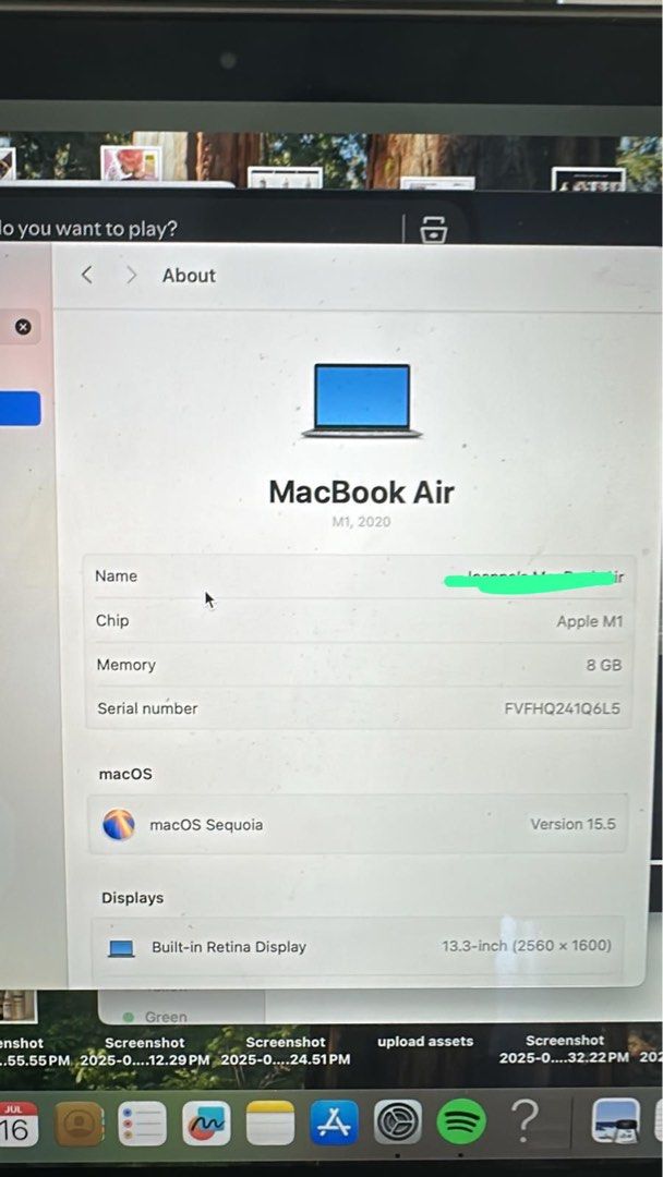 Apple MacBook Air M1 2020 Space Grey (Open to nego for fast deal only) (8GB | 512Gb)63168948005507112