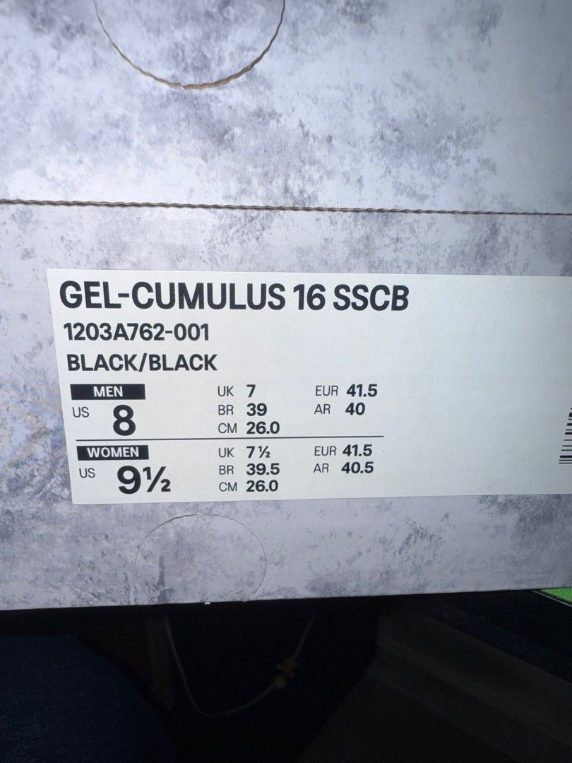 Asics Gel-Cumulus 16 SSCB Black Floral Sneakers (Category: Sneakers) located in Singapore. Submitted by wesleyteo03 (Listing ID 1380947014, Image 2). Description: Stylish Asics Gel-Cumulus 16 SSCB BLACK MEN SIZE US8 WOMEN SIZE US9.5 BRAND NEW OG ALL.