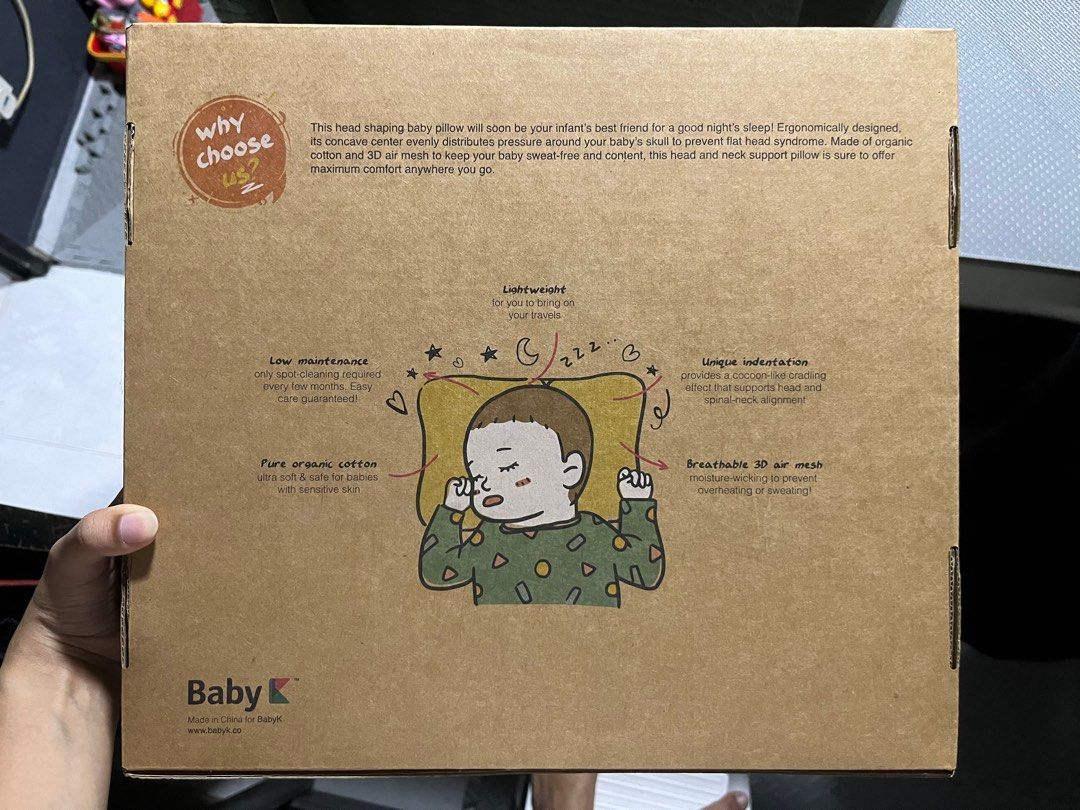 Baby K Organic Cotton Head Shaping Pillow (Category: Cots & Cribs) located in Singapore. Submitted by jas.wan (Listing ID 1381035446, Image 2). Description: Brand new Baby K organic cotton head shaping pillow. Designed to prevent flat head syndrome and provide comfort for your baby. Made with organic cotton and 3D air mesh for breathability. Comes in original packaging. Open to Negos..
