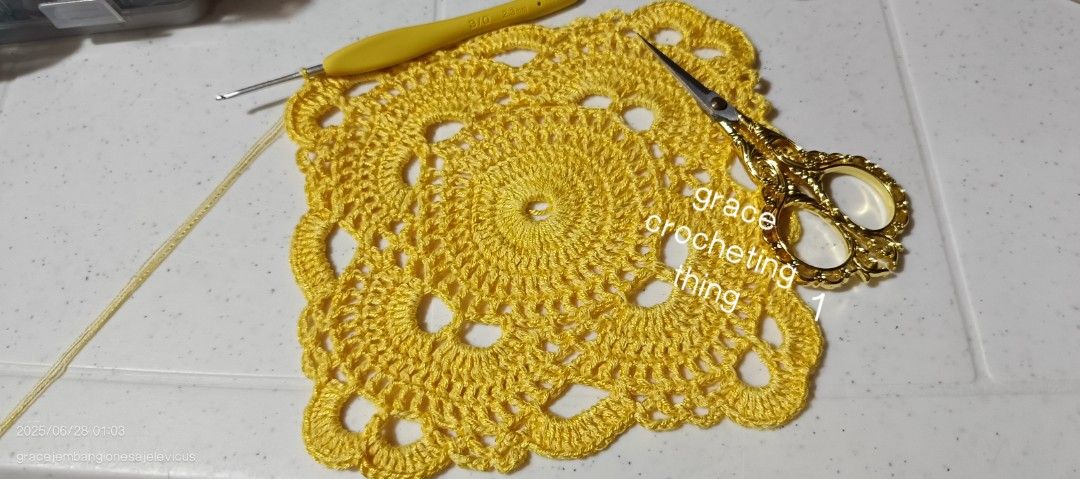 CROCHETED CENTER TABLE COVER (Category: Table Linen & Textiles) located in Manila. Submitted by gracecrochetingthing (Listing ID 1381040286, Image 1). Description: just chat me if you want to make another one for your home additional center table cover. yellow is only available color for now. prices prior by sizes of each table cover. 5 inches amounting 500 pesos. 1 00 pesos per inches wide. just message me for more details..