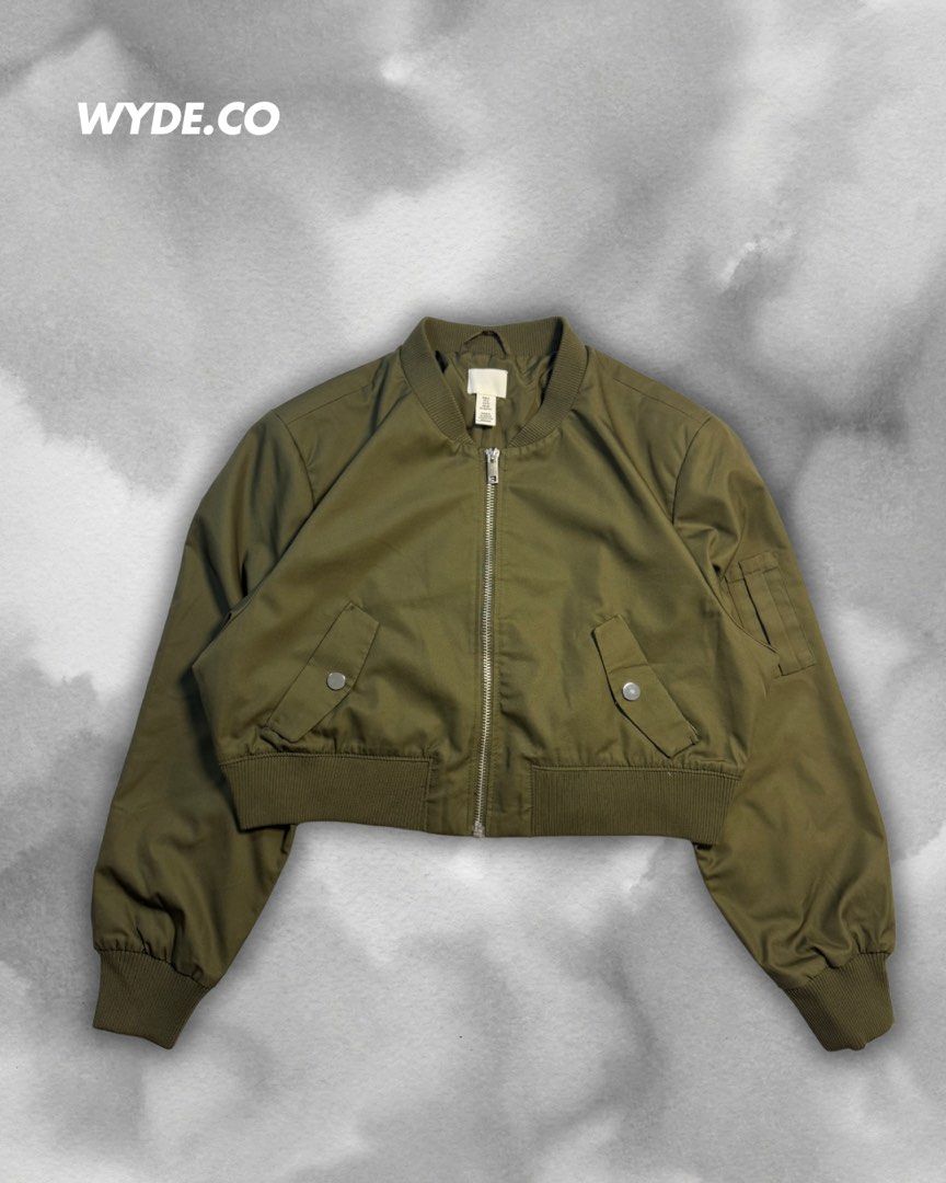 HnM bomber jacket (Category: Coats, Jackets and Outerwear) located in Cavite. Submitted by wydecollection (Listing ID 1380973108, Image 1). Description: Size XL on tag Womens Used once prelove 20x21 Army green color All items are negotiable Via jnt.