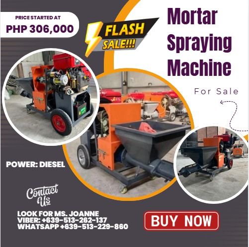 Mortar spraying machine Power: diesel for sale (Category: Heavy Vehicles) located in Malabon City. Submitted by moannataga43633 (Listing ID 1380941264, Image 1). Description: Vertical conveying distance: 20m Horizontal conveying distance: 30m Bare machine weight: 180kg/packaged 200kg Power: diesel Maximum mortar ratio: 1:3 Mortar conveying volume: 2m³ Working efficiency: 150²/h Hopper volume: 80L Overall dimensions: 1300×450×750mm (length, width 