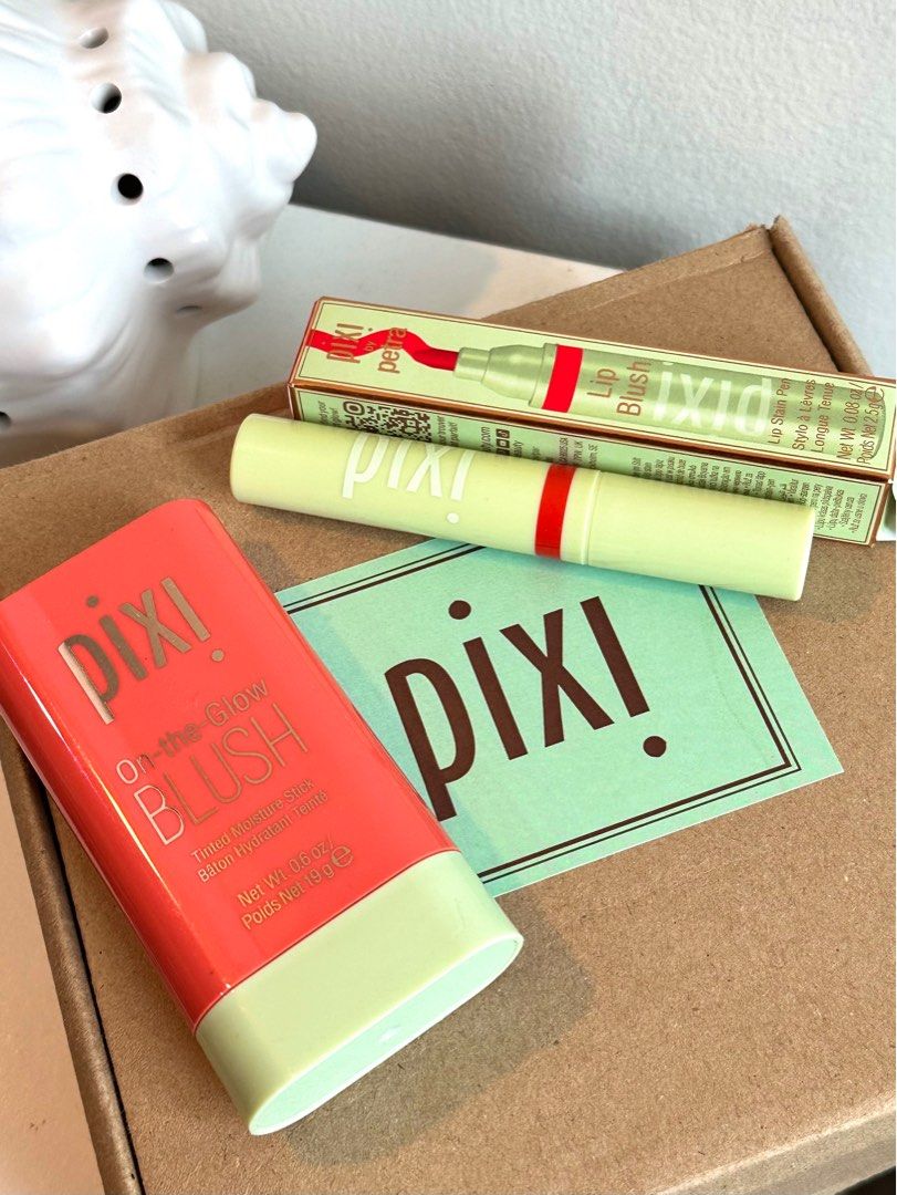 Pixi Beauty Bundle 🤍 w/ original box (Category: Makeup) located in Manila. Submitted by prelovedsoso (Listing ID 1380987659, Image 1). Description: originally PHP 2,080, (negotiable) selling both for 1400 only (70%+ less than purchase price) - only SWATCHED 1x, never worn - comes with all original packaging - pixi on the glow blush in shade : juicy - pixi lip blush / marker in shade : love dm me for more pictures! RFS : more into powder blush & 
