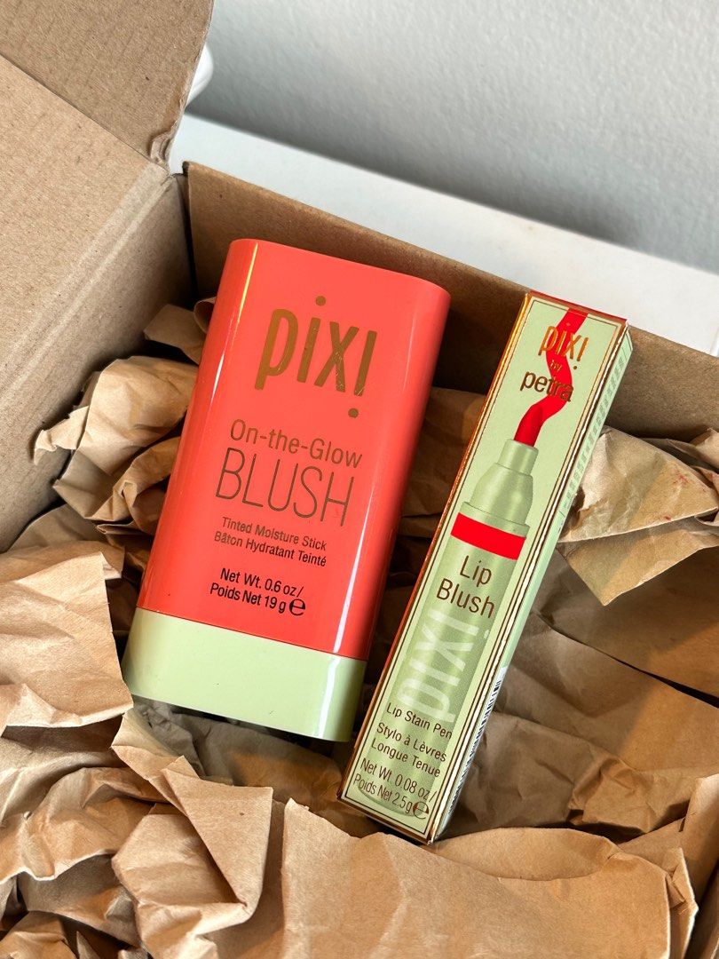 Pixi Beauty Bundle 🤍 w/ original box (Category: Makeup) located in Manila. Submitted by prelovedsoso (Listing ID 1380987659, Image 2). Description: originally PHP 2,080, (negotiable) selling both for 1400 only (70%+ less than purchase price) - only SWATCHED 1x, never worn - comes with all original packaging - pixi on the glow blush in shade : juicy - pixi lip blush / marker in shade : love dm me for more pictures! RFS : more into powder blush & 