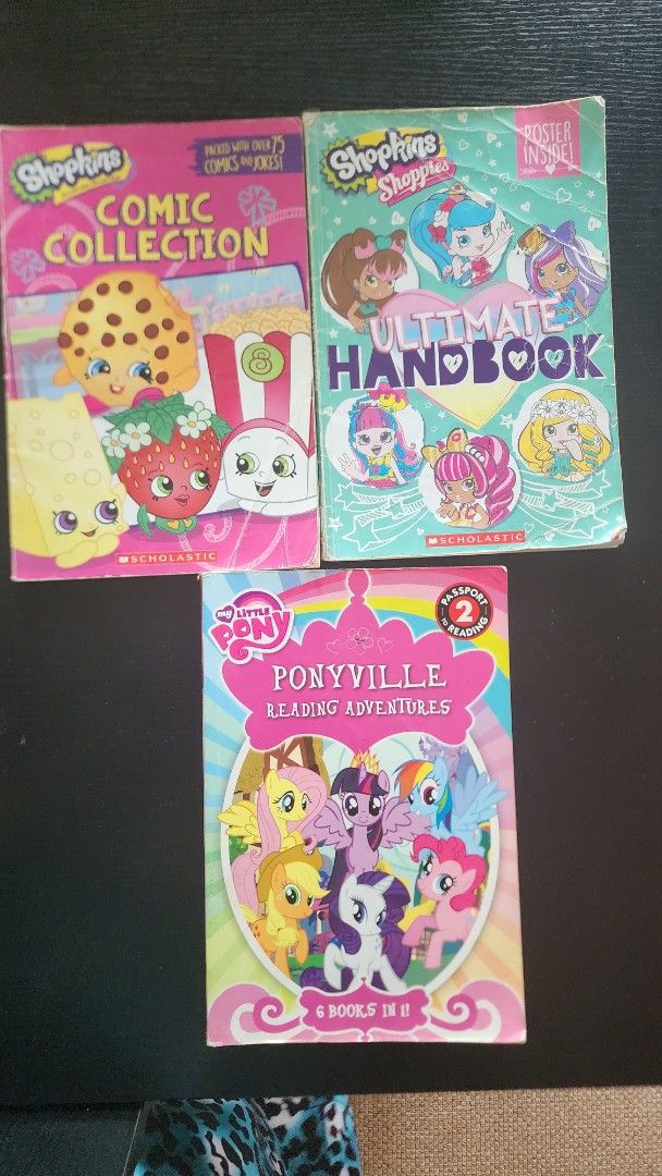 Shopkins, My Little Pony books bundle (Category: Children's Books) located in Quezon City. Submitted by jacqueline_velasco14 (Listing ID 1380903271, Image 1). Description: bundle includes 3 books Shopkins Ultimate Handbook Shopkins Comic Collection My Little Pony Ponyville Reading Adventures (6 books in 1) payment via bpi or gcash.