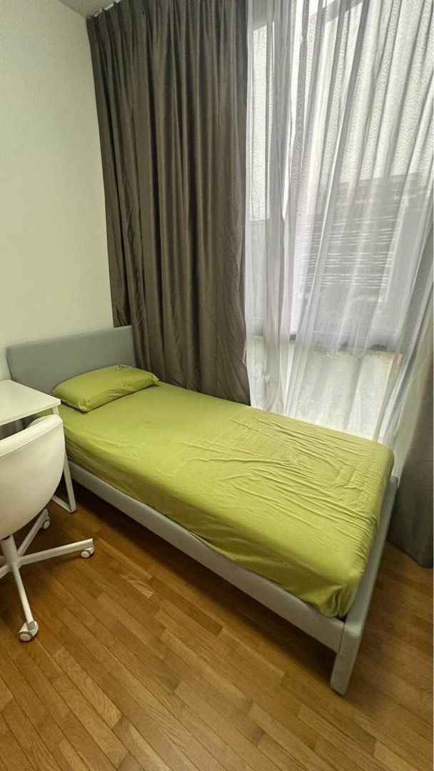 Single Bed Frame with Headboard (Grey)
