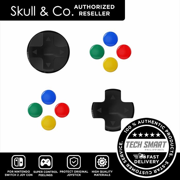 Skull & Co. D-Pad Button Cap Set for Nintendo Switch 2 Joy-Con (Category: Cases & Covers) located in Las Pinas. Submitted by techsmartph (Listing ID 1380904848, Image 1). Description: * D-Pad Button Cap Set by Skull & Co. * Compatible and designed for Nintendo Switch 2 Joy-Con * Compatible with: Nintendo Switch 2 Package Include: * 1 x Cross D-Pad (Black) * 1 x Circular D-Pad (Black) * 8 x Button Caps GUARANTEED ORIGINAL/AUTHENTIC ITEMS AUTHORIZE