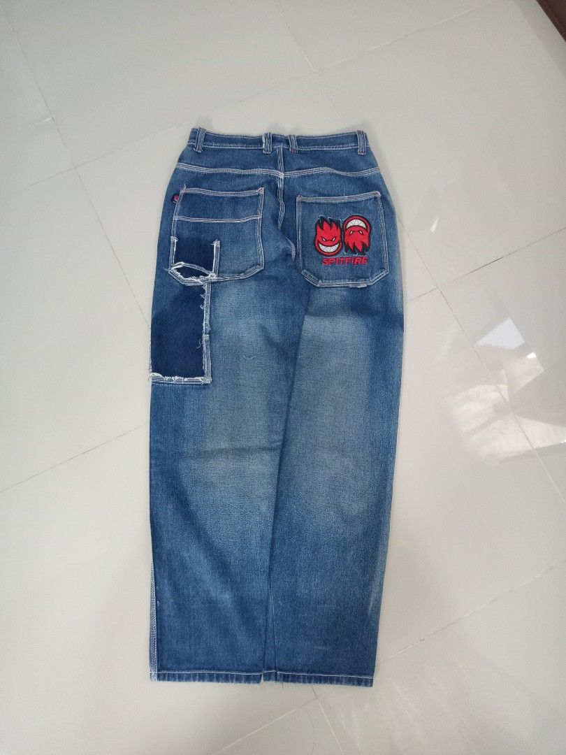 Spitfire Pants (Category: Luxury Accessories) located in Caloocan City. Submitted by joshualusa62716 (Listing ID 1381007441, Image 2). Description: Spitfire Pants y2k Waistline: 34 Length: 44 Hem: 9 Issue: Loose stitch in pocket & Altered width Embroidered logo HIT ME UP.