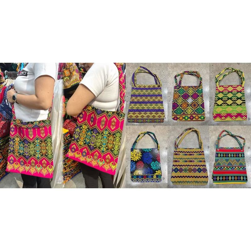 Tote Bag / Eyelet Convertible Bag / Batik Bag (Category: Beach Bags) located in Davao. Submitted by simplyjae (Listing ID 1378419194, Image 1). Description: ✓Available on hand mga sis! See the sample photos ✓ Convertible from shoulder bag to sling bag ✓Magandang pang everyday use, pang beach, pang benta, or pang gift. ✓Available in wholesale price (min.3pcs) only. 📌 Assorted only mga sis ( depende sa availability ng design) 📩 DM to order or for