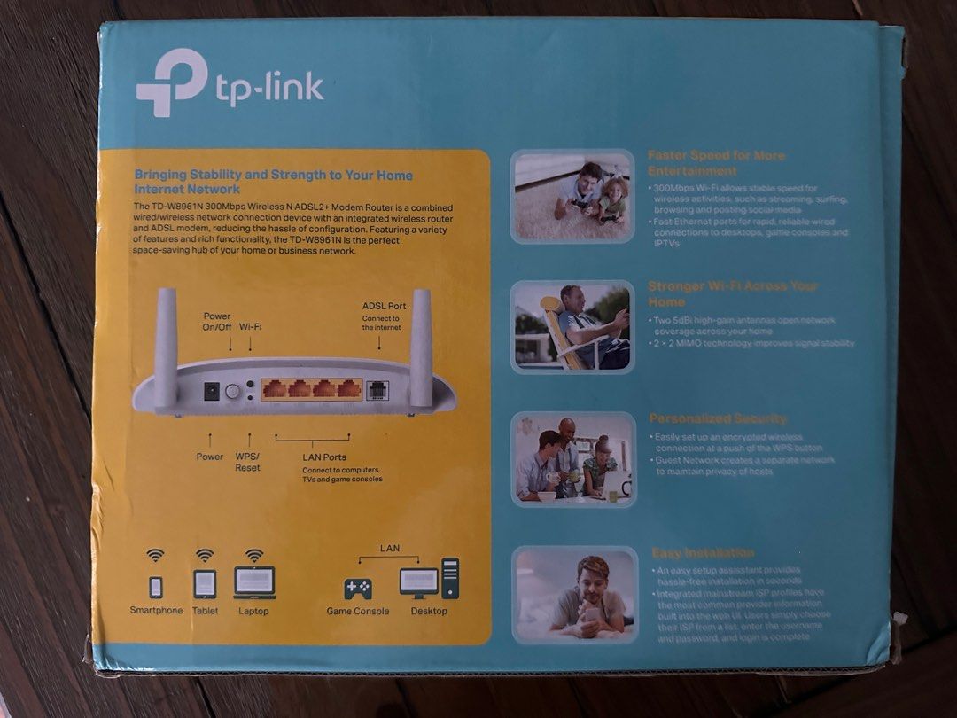 TP Link Modem Router TD-W8961N (Category: Networking) located in Muntinlupa City. Submitted by l3xl3 (Listing ID 1380970310, Image 2). Description: Slightly used. Complete 300 mbps Wireless N ADSL2+ Modem Router .
