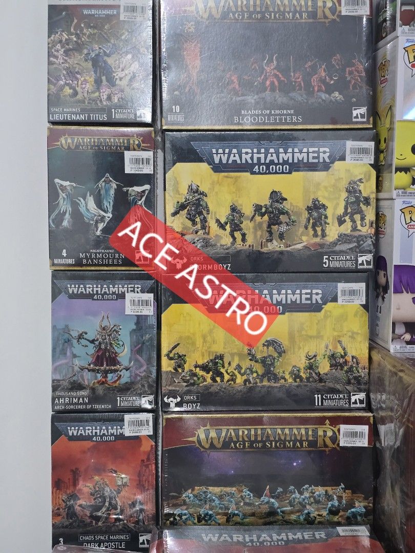 Warhammer Sealed Collection - Sale (Category: Vintage Collectibles) located in Cavite. Submitted by rain_ace_astro (Listing ID 1381051694, Image 1). Description: Selling my Warhammer sealed collection which I bought from Toytown. Some boxes have minor dents but majority have receipts. 2099 - Bloodletters 2099 - Lieutenant Titus 1049 - Myrmourn Banshees 2099 - Stormboyz 2299 - Ahriman 2299 - Boyz 2099 - Dark Apostle 2299 - Seraphon 1049 - Cairn Wr
