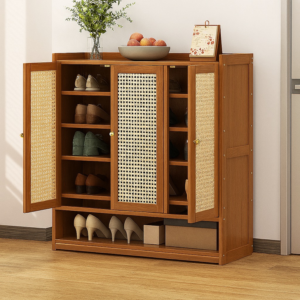 Wooden Rattan Shoe Cabinet | Woven Door Shoe Cabinet | Entryway Shoe ...