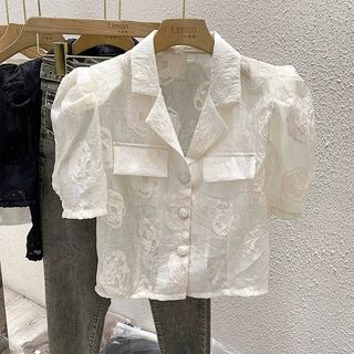 設計感小眾短版法式襯衫泡泡袖雪紡衫上衣64204783614211110
