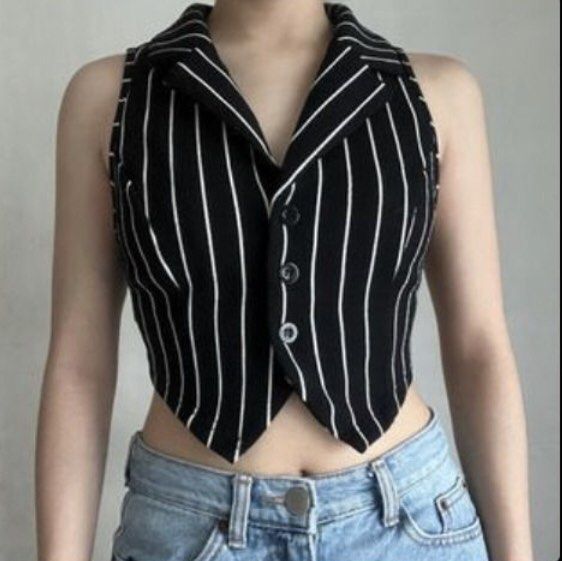 black and white striped vest top (Category: Sleeveless) located in Pasig City. Submitted by ells.preloved (Listing ID 1381088899, Image 1). Description: .