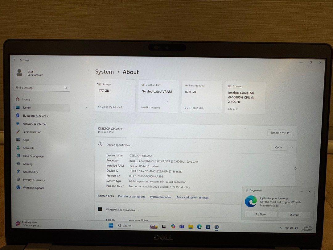 Dell precision 3551 ( I9 ,512gb,16gb)63221274398081111