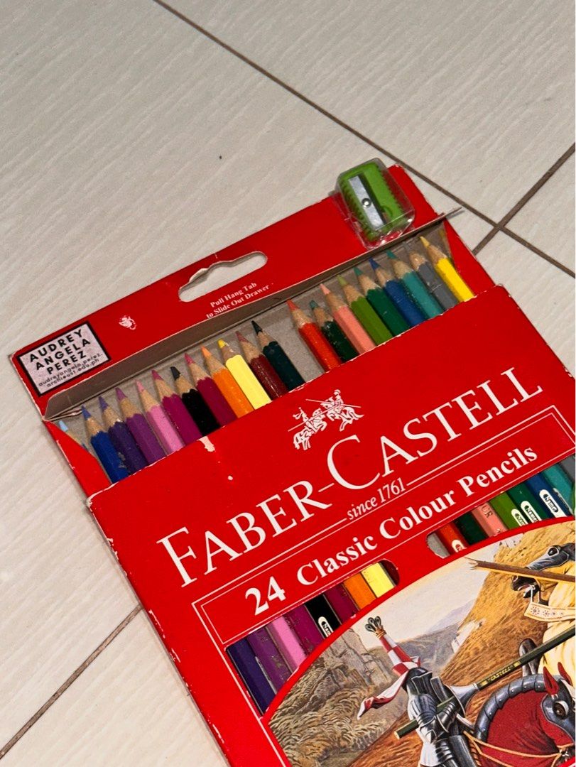 faber-castell colour pencils 24 pcs (Category: Stationery & School Supplies) located in Manila. Submitted by ntrxse (Listing ID 1381224098, Image 2). Description: missing one but with free sharpener.