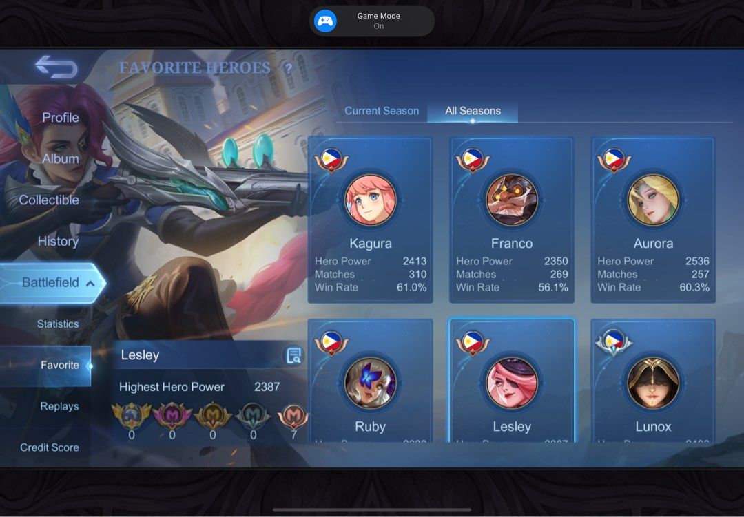MOBILE LEGENDS ACCOUNT (Category: Game Gift Cards & Accounts) located in Manila. Submitted by eyyyyyron (Listing ID 1381207164, Image 3). Description: Slightly negotiable RFS: Need Funds/ Quit Mage and MM user.