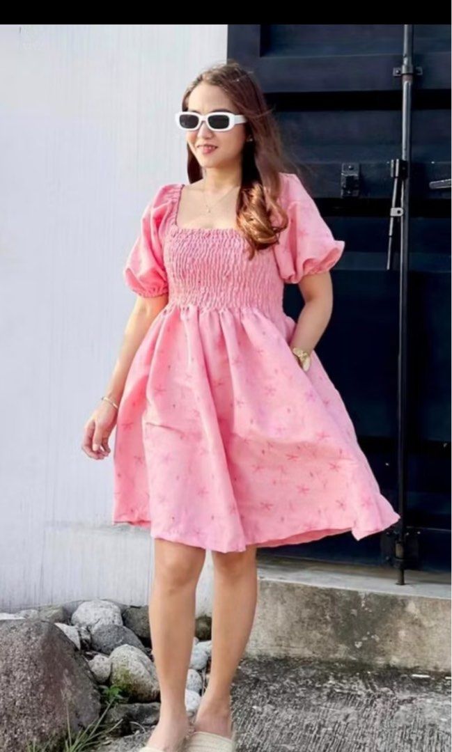 Pink eyelet puff sleeves dress (Category: Dresses) located in Quezon City. Submitted by classicbph (Listing ID 1381241069, Image 1). Description: Only used once.