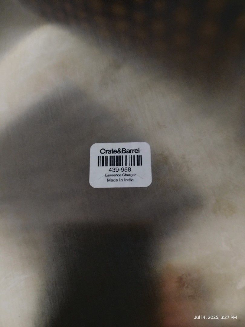 SILVER ROUND TRAY BY CRATE AND BARREL (Category: Other Kitchenware & Tableware) located in Paranaque City. Submitted by maapolonio (Listing ID 1381123539, Image 2). Description: 13 in silver tray brand new.