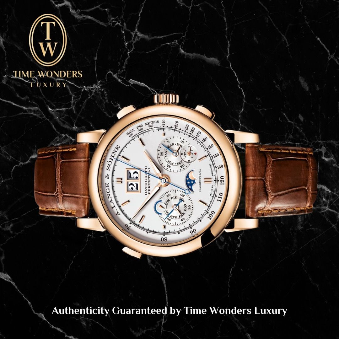 Used February 2014 Lange & Sohne Datograph Perpetual Pink Gold 41mm 410.032E (Category: Watches) located in Singapore. Submitted by timewondersluxury (Listing ID 1381130943, Image 1). Description: Brand: Lange & Sohne Model: 410.032E Condition: Used Dial: White Case Diameter: 41mm Movement : Manual Wind Material: Pink Gold Bracelet: Leather Strap Original Box: Yes Original Cert/Papers: Yes Dated: February 2014 Warranty: 1 YEAR WARRANTY BY TIME WO