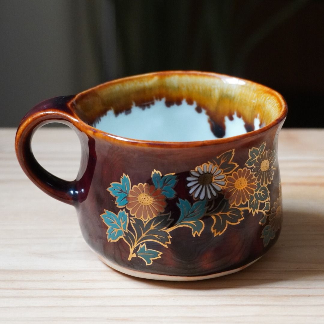 Vintage Floral Brown Ceramic Mug