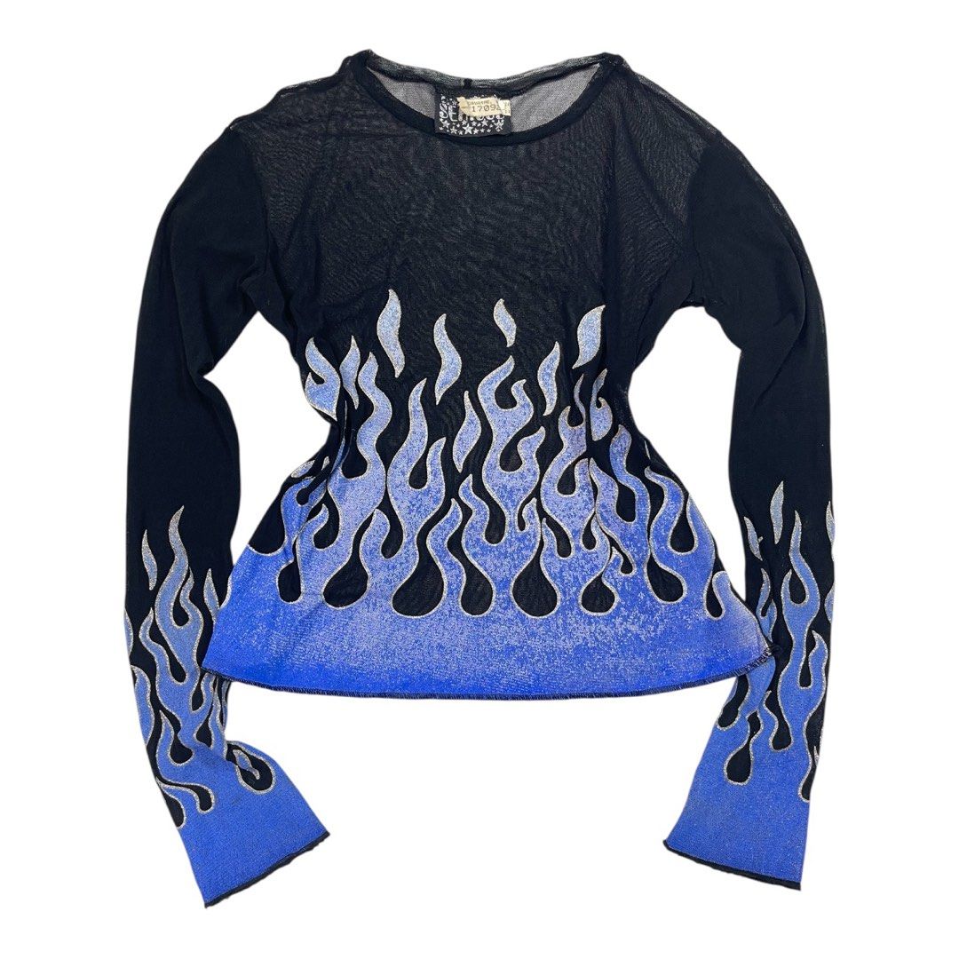 Vintage Serious Mesh Long sleeves Blue Flame (Category: Longsleeves) located in Urdaneta. Submitted by strange_standard (Listing ID 1381232647, Image 1). Description: W-21 L-21 Item Condition-10/10 Color rate-10/10.