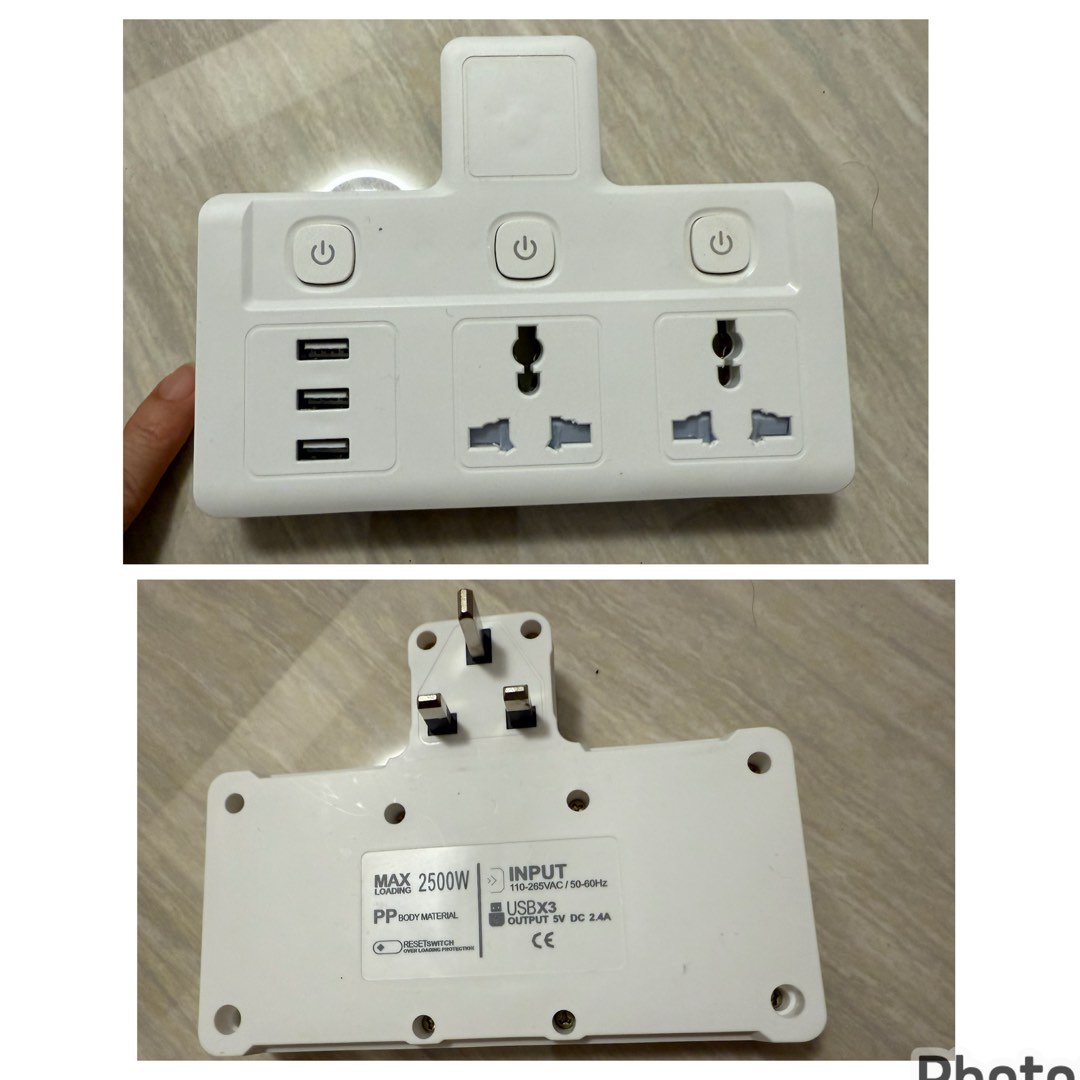 仍有,如買直按出價🙏電插頭2 + 3usb, 各國轉換插,power strip or extension socket with 2 ...