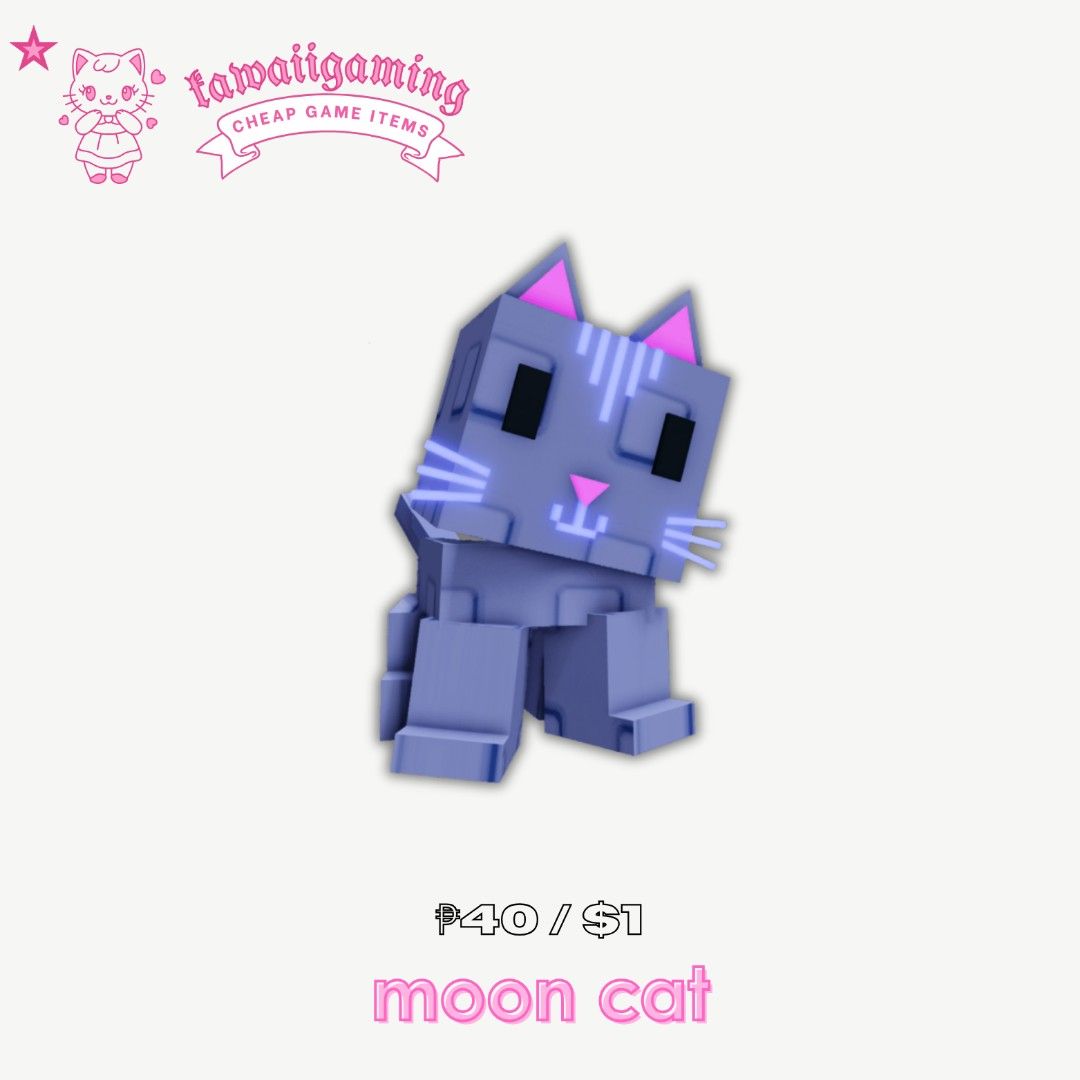 [ CHEAP ] Moon Cat Grow A Garden Roblox (Category: In-Game Products) located in Cavite. Submitted by kawaiigaming (Listing ID 1381384407, Image 1). Description: 𐙚⋆.˚ kawaiigaming .ᐟ.ᐟ selling #growagarden pet & sheckles .ᐟ ♡ Pet ability can be seen on the 2nd photo. ♡ Always check my listings for more items. ♡ All pets available, some are pre-order and some are onhand— feel free to dm me what you need. ♡ Strictly not going first. X: mgostelluvvv
