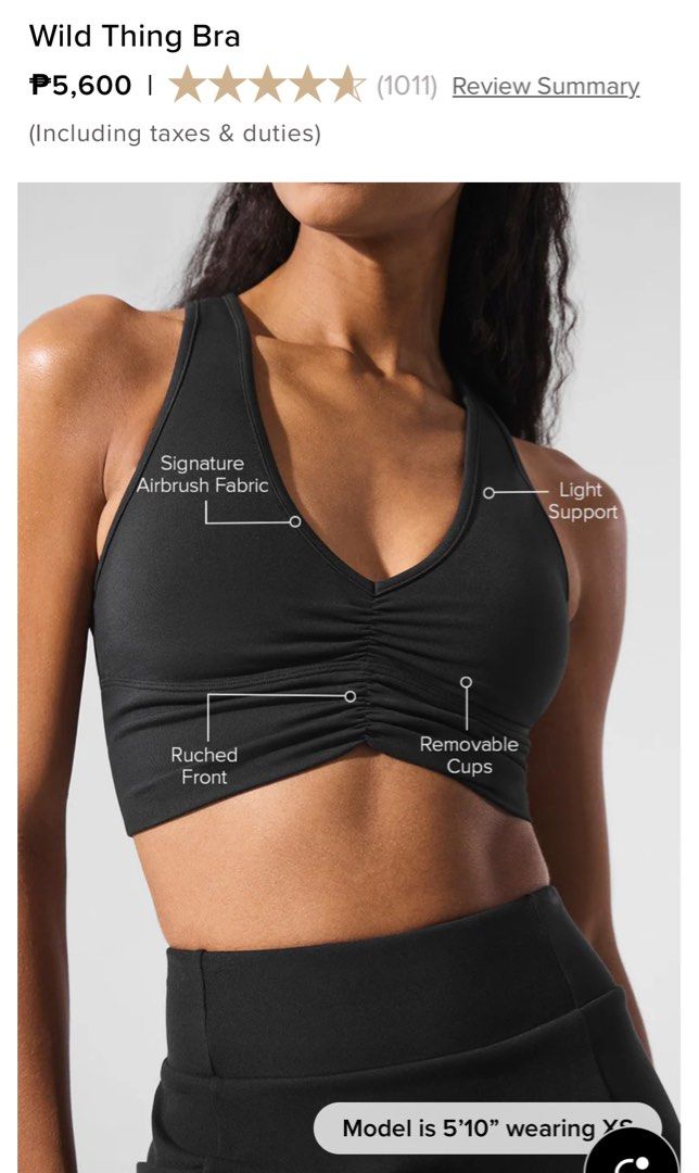 Alo wild thing bra (Category: Activewear) located in Manila. Submitted by sasascloset24 (Listing ID 1381293059, Image 2). Description: Alo wild thing bra black, Size small new with tags part of permanent collection Bought in canada Price in PH 5,600 selling for 4,200 only MOP: Gcash / BDO transfer shipping / delivery c/o buyer Location: Metro Manila .