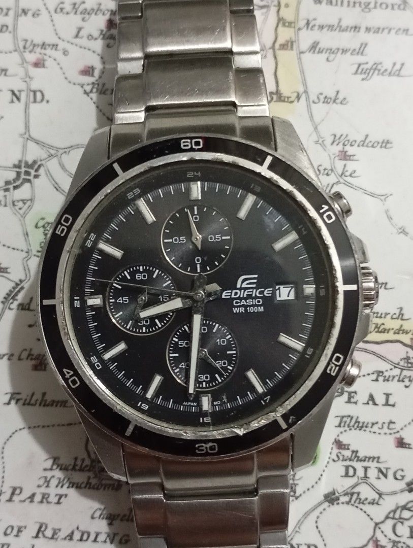 Casio edifice (Category: Men's Watches) located in Las Pinas. Submitted by quick_deals_great_finds2 (Listing ID 1381405703, Image 2). Description: Original good working condition Quartz chronograph with battery Fully functional with battery 45mm large fits wrist 6.8 inches.