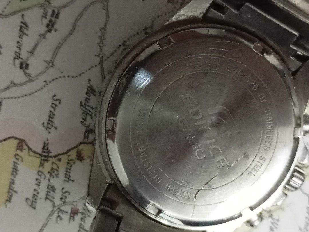 Casio edifice (Category: Men's Watches) located in Las Pinas. Submitted by quick_deals_great_finds2 (Listing ID 1381405703, Image 3). Description: Original good working condition Quartz chronograph with battery Fully functional with battery 45mm large fits wrist 6.8 inches.