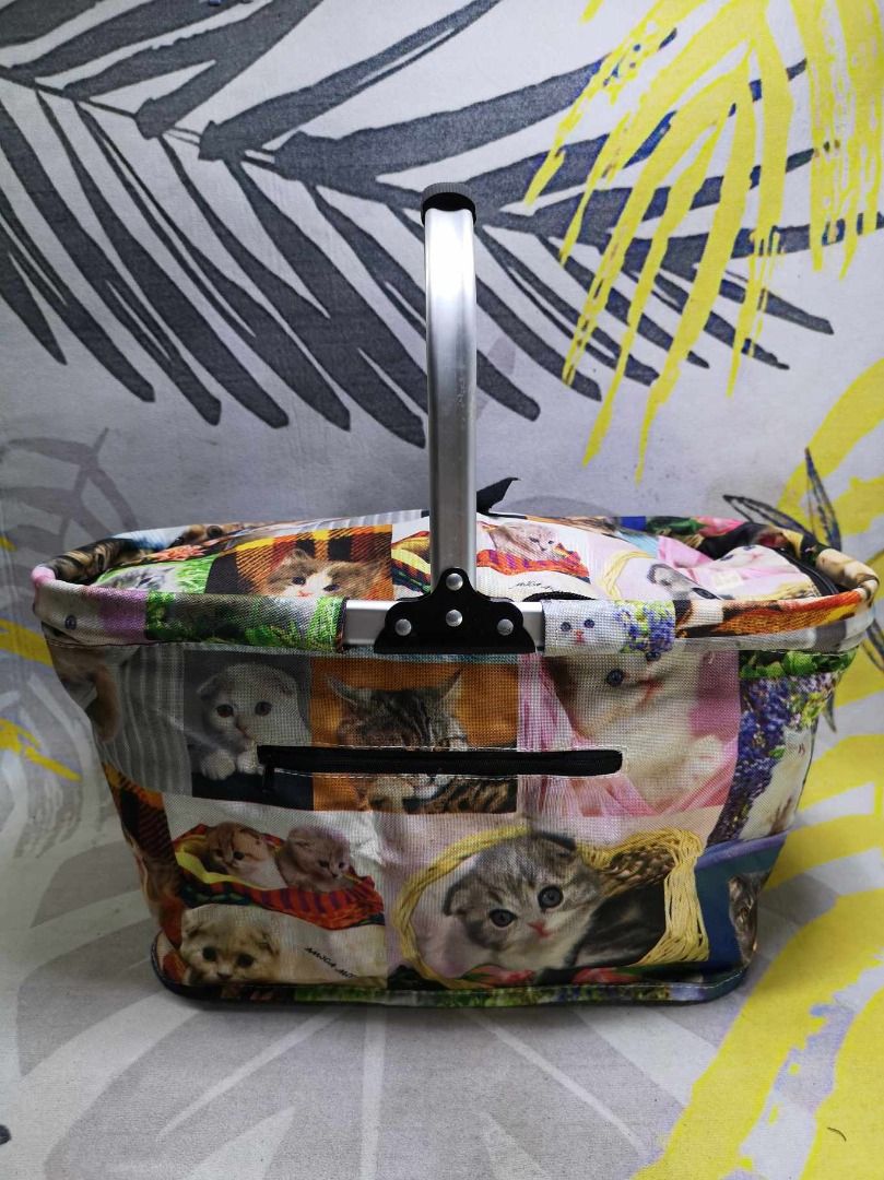 Cat Print Insulated Picnic Basket (Category: Gift Baskets & Hampers) located in Santa Cruz. Submitted by jmy_surplus.2 (Listing ID 1381346593, Image 1). Description: Size ; L - 10 W - 13 Color ; Brown Type ; Basket Brand ; No Brand Material ; Nylon Style ; Cat prints Picnic Basket MY 28 JMY 5 Batch #129.