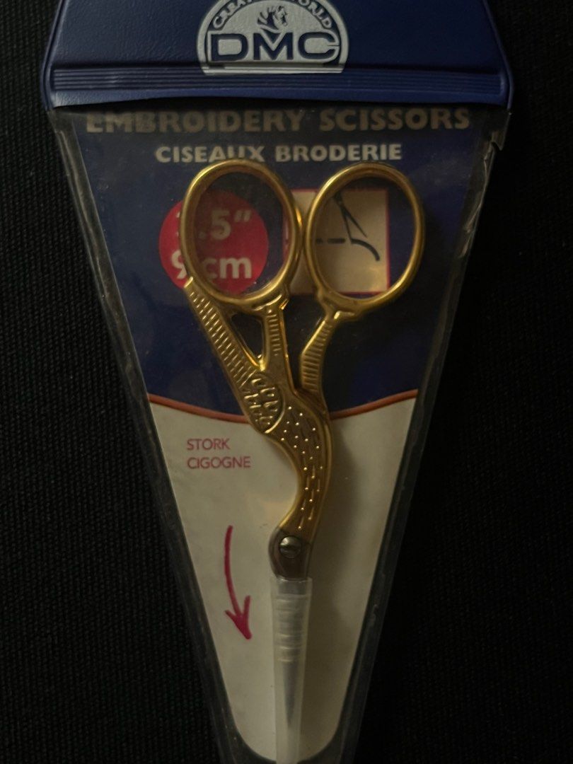 DMC STORK SCISSORS (Category: Craft Supplies & Tools) located in Pasig City. Submitted by bendl (Listing ID 1381314322, Image 3). Description: Unused old stock No issues Small rip on side of case, and dirt on case due to long storage..