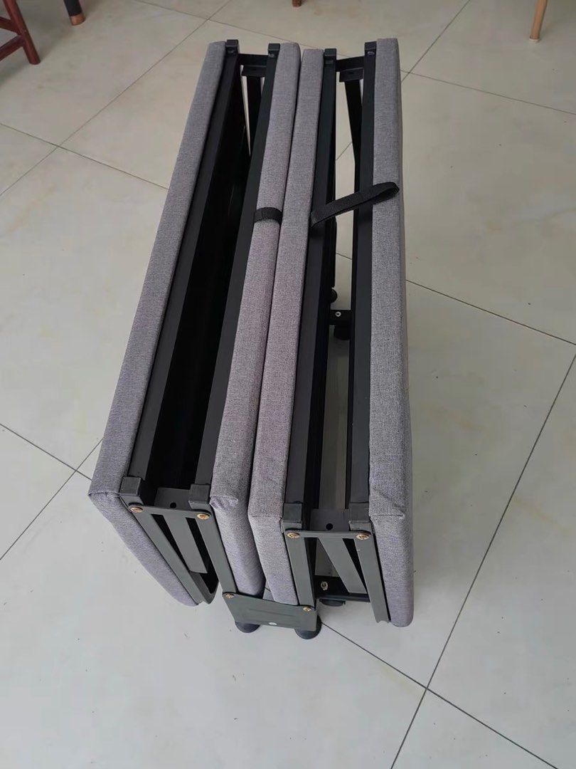 Foldable Single Bed with Wheels - Grey65074649788929111
