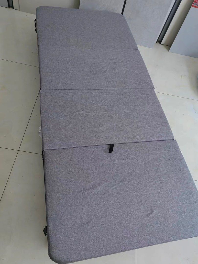 Foldable Single Bed with Wheels - Grey