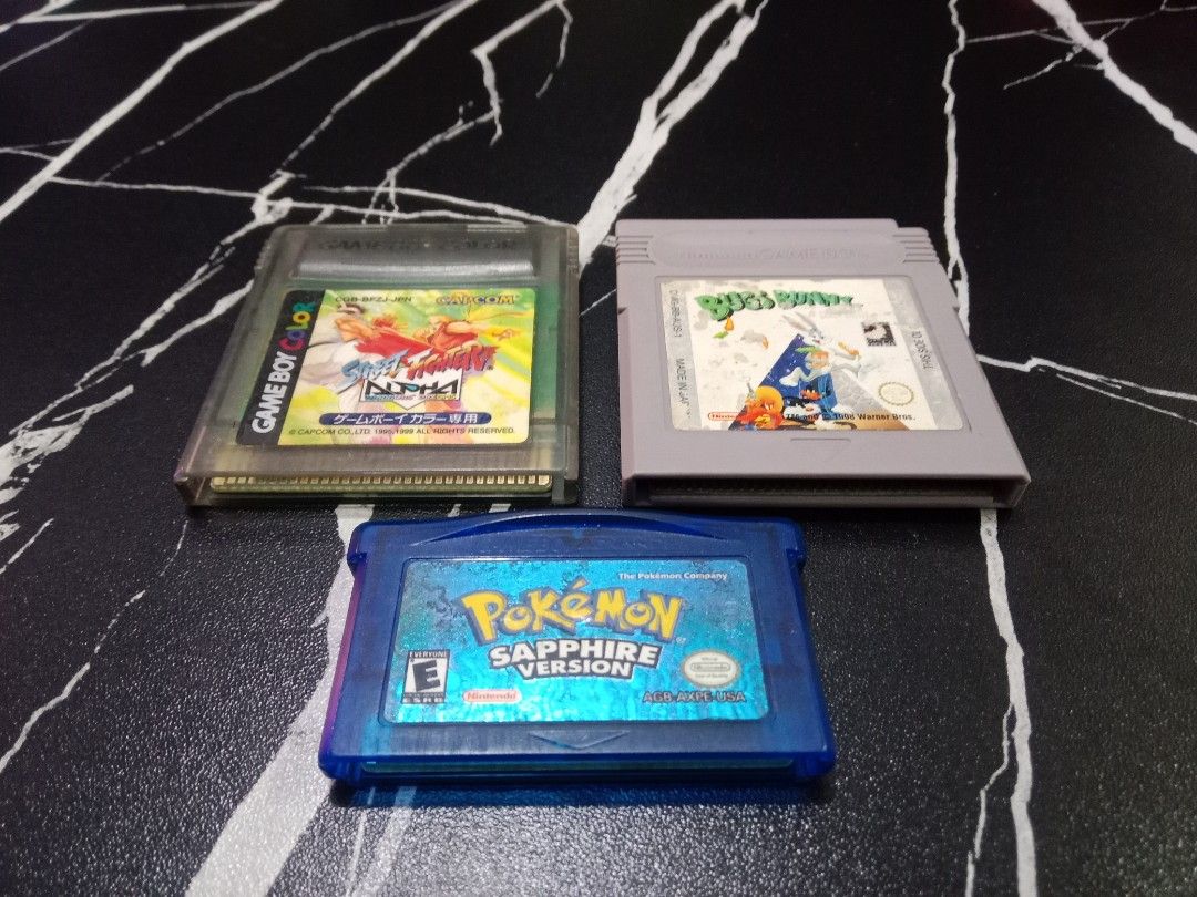 Gameboy Cart Games (Category: Nintendo) located in Quezon City. Submitted by rgsph140 (Listing ID 1381430548, Image 1). Description: For Sale 🎮 All Used Items ! All Working Tested 💯 Item Description: Gameboy Cart Games Pricelist: SOLD-Pokemon Sapphire Version (US)(Save Ok) 2500-Street Fighter Alpha Warriors Dream (JPN) 500-Bugs Bunny Crazy Castle (AUS) Mode of Payment: Cash or Gcash Shipping: Grab/Lalmove/LBC Meet ups Location: Soliven Litex Jo