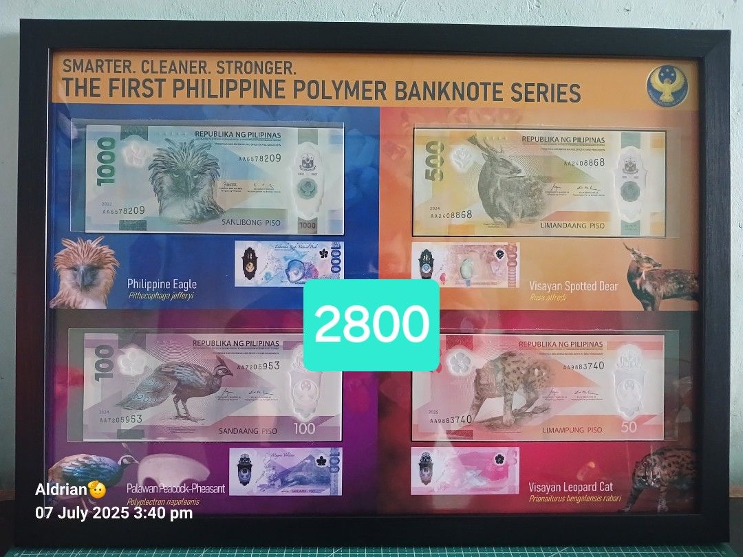 Polymer banknotes with frame (Category: Currency) located in Angono. Submitted by aldrianvillareal28 (Listing ID 1381337519, Image 1). Description: frame witn polymer banknotes.