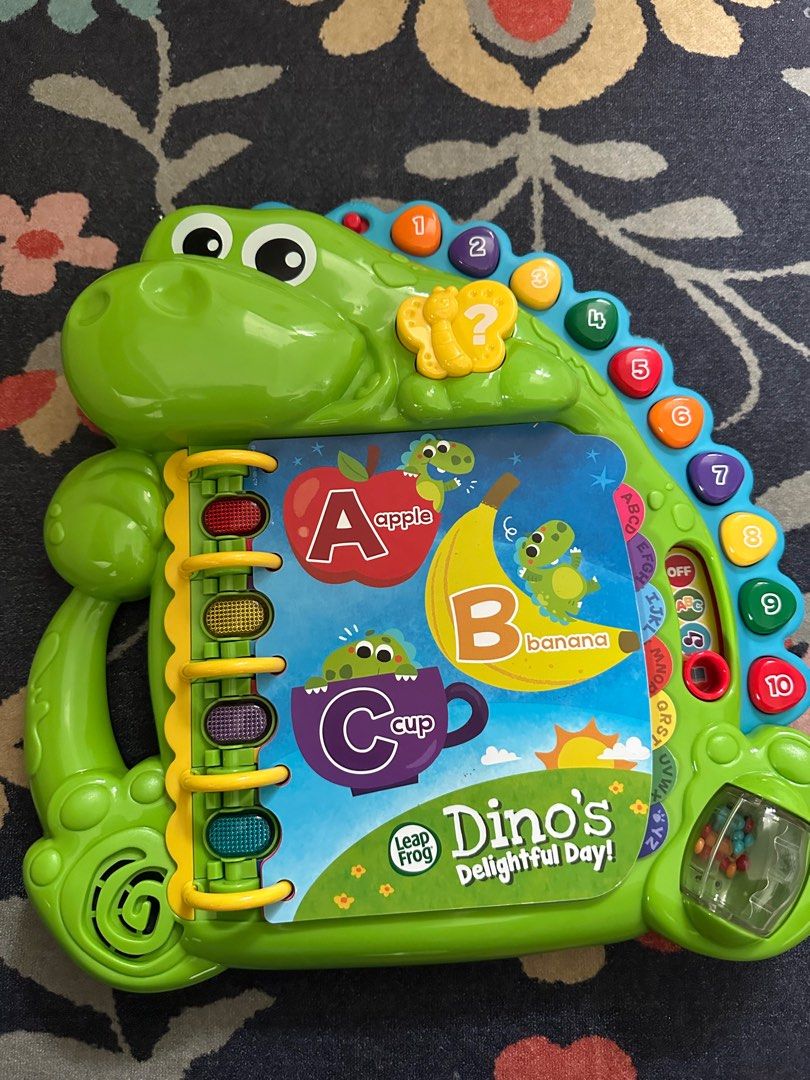 Preloved babydino leapfrog book (Category: Infant Playtime) located in Bangi. Submitted by purpletulip89 (Listing ID 1381297663, Image 1). Description: Free delivery Teaches Counting Numbers Reading Comprehension Word Sounds & Rhyme Join Dino and read about his day while learning the alphabet. Letters and words are woven into the story in alphabetical order with phonetic sounds to introduce ABCs through a charming tale..