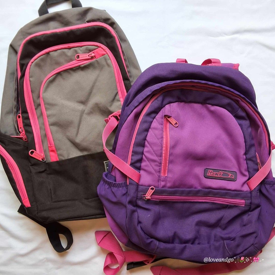 Take Both Hawk Bagpack (Category: Backpacks) located in San Manuel. Submitted by loveandgo (Listing ID 1381350406, Image 1). Description: Please read 👇 Pink, Violet Bag 🩷💜 Minimal damages like chipped paints on zipper Rest assured all zippers are working No discoloration No holes No stains Black, Pink Bag 🖤🩷 Minimal chipped paints on zipper Rest assured all zippers are working No discoloration No holes No stains Main issue: nasira yung linin