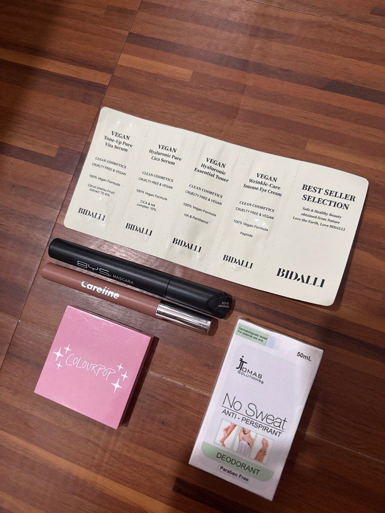 Take All! Make up+skincare (Category: Makeup) located in Mabalacat. Submitted by ccstyleavenue (Listing ID 1381335708, Image 1). Description: Colourpop Cream blush - used only few times 80% full BYS Waterproof Mascara - used only few times. 90% full Careline Sheer Up! Tinted Lip Gloss - 95% full Bidali Serum JTomas Solution No Sweat Anti-perspiranr Deo - Brand new.