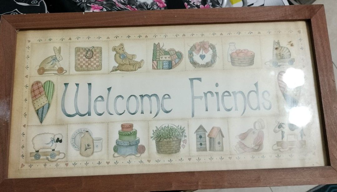 Vintage Framed Wall Art - Welcome Friends