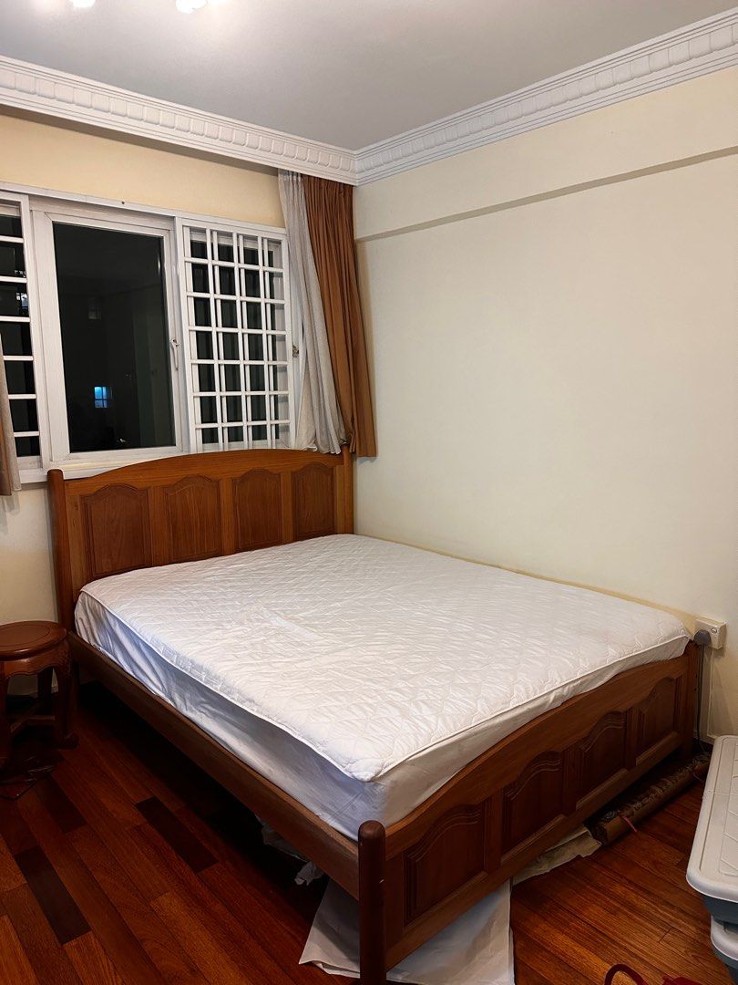 Wooden Bed Frame + Mattress - Queen Size