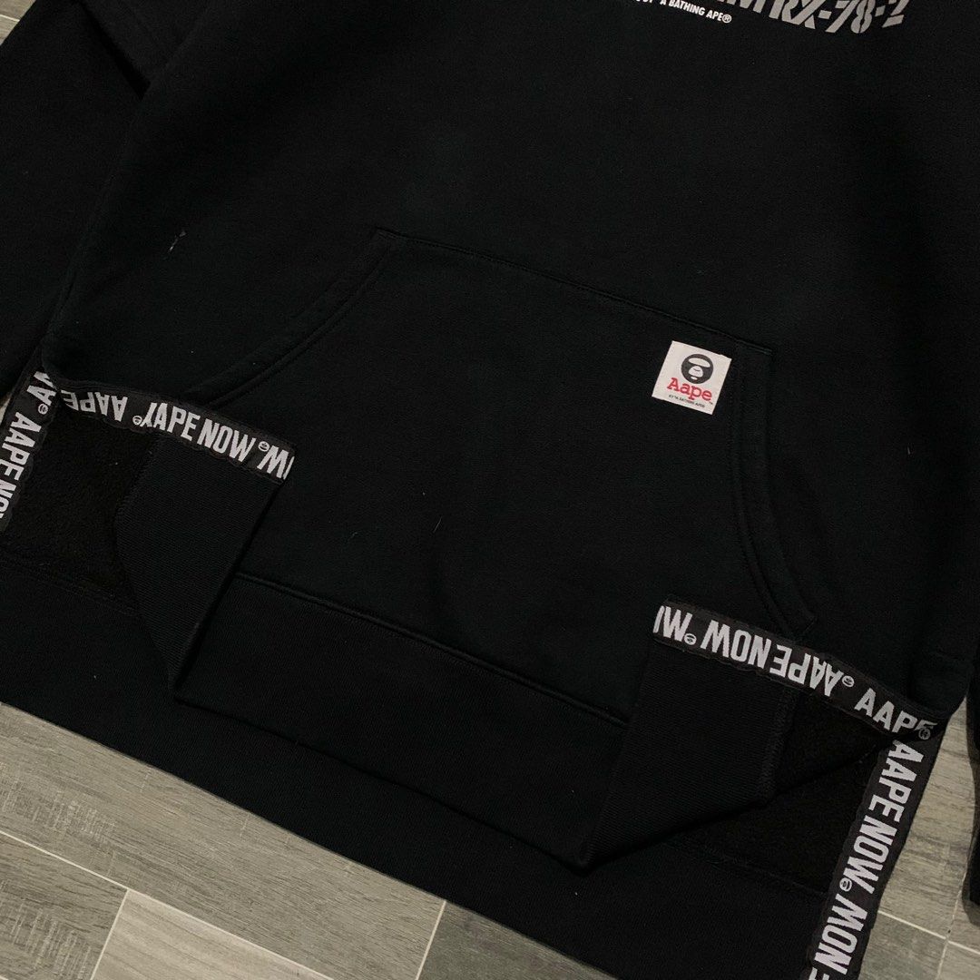 Authentic AAPE x Gundam Hoodie Jacket Black (Category: Hoodies) located in Baguio. Submitted by themgarbage (Listing ID 1381579063, Image 3). Description: Condition:Excellent Size tagged:L Width:22 Length:30.